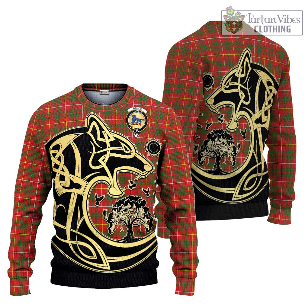 Bruce Modern Tartan Knitted Sweater with Family Crest Celtic Wolf Style Unisex - Tartan Vibes Clothing