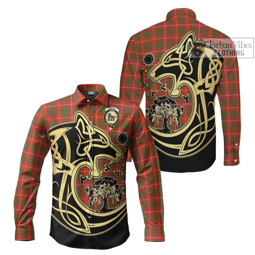 Bruce Modern Tartan Long Sleeve Button Shirt with Family Crest Celtic Wolf Style Men's Shirt S - Tartan Vibes Clothing