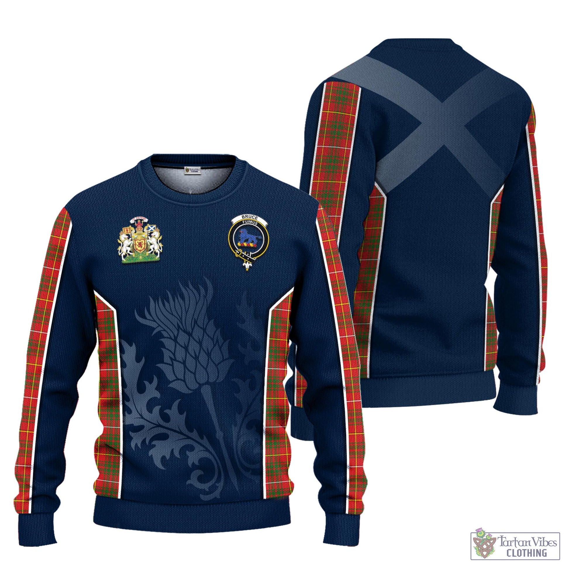 Tartan Vibes Clothing Bruce Modern Tartan Knitted Sweatshirt with Family Crest and Scottish Thistle Vibes Sport Style