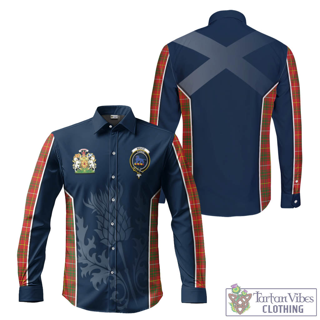 Tartan Vibes Clothing Bruce Modern Tartan Long Sleeve Button Up Shirt with Family Crest and Scottish Thistle Vibes Sport Style