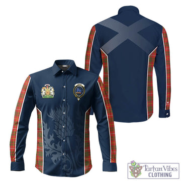 Bruce Modern Tartan Long Sleeve Button Up Shirt with Family Crest and Scottish Thistle Vibes Sport Style