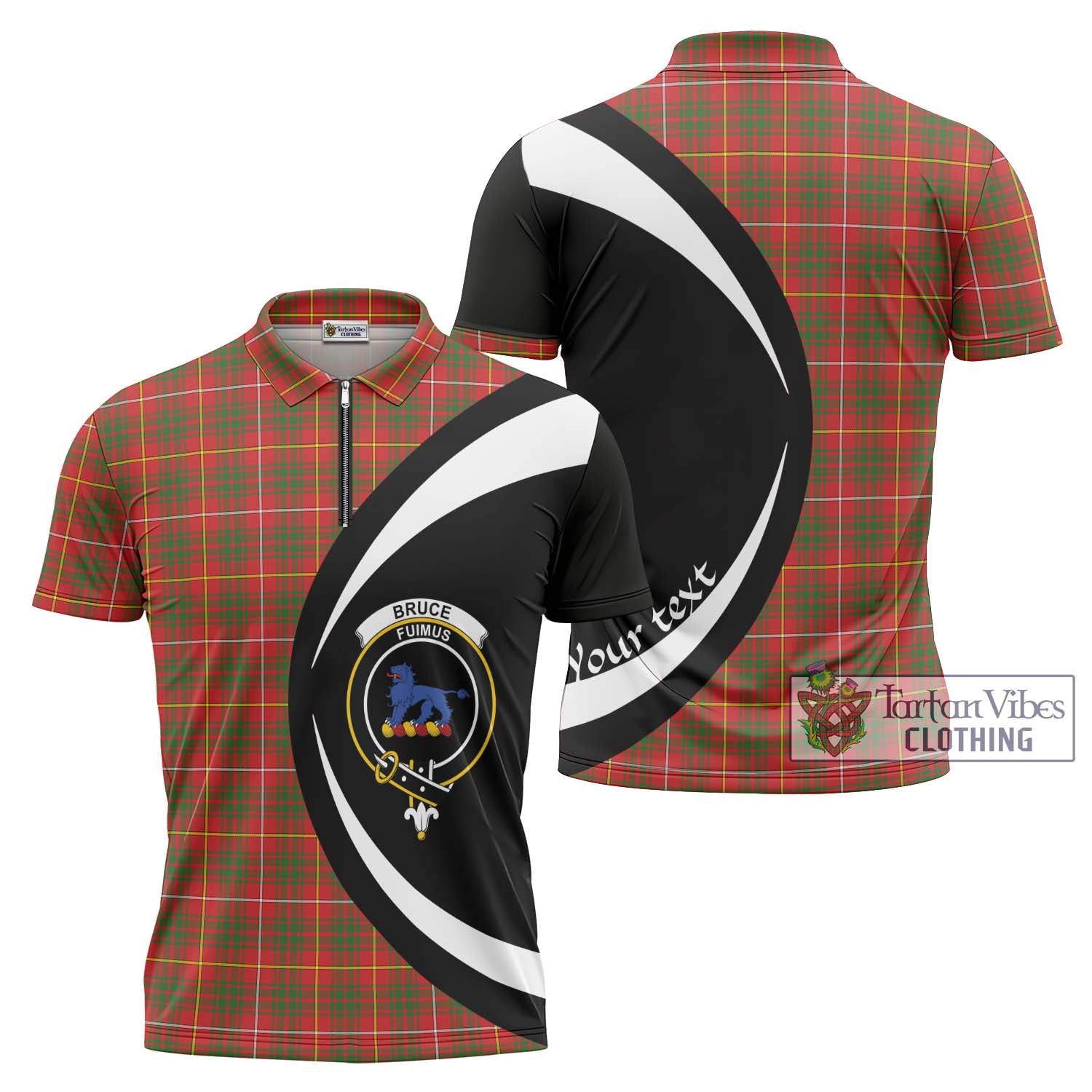 Tartan Vibes Clothing Bruce Modern Tartan Zipper Polo Shirt with Family Crest Circle Style