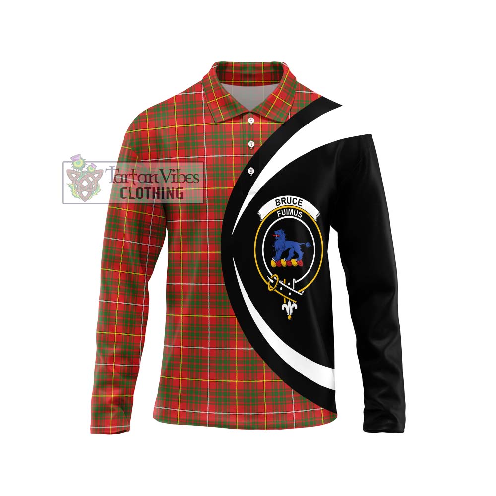 Bruce Modern Tartan Long Sleeve Polo Shirt with Family Crest Circle Style Unisex - Tartan Vibes Clothing