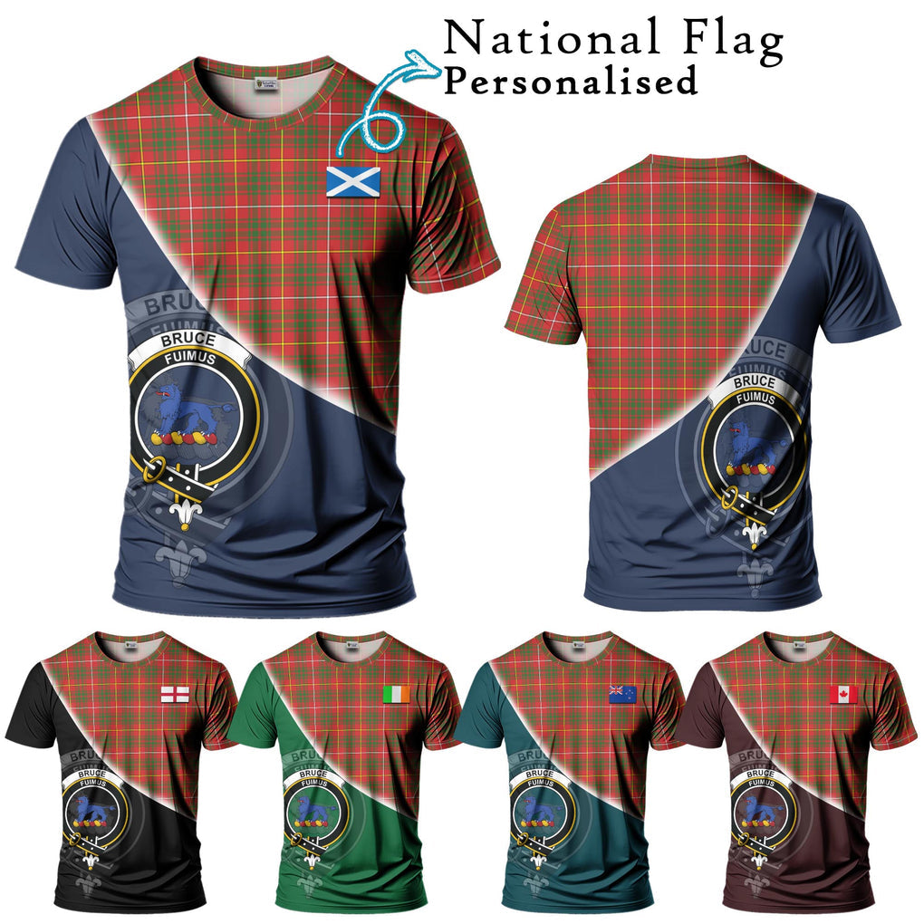 Bruce Modern Tartan T-Shirt with Personalised National Flag and Family Crest Half Style Kid's Shirt - Tartanvibesclothing Shop