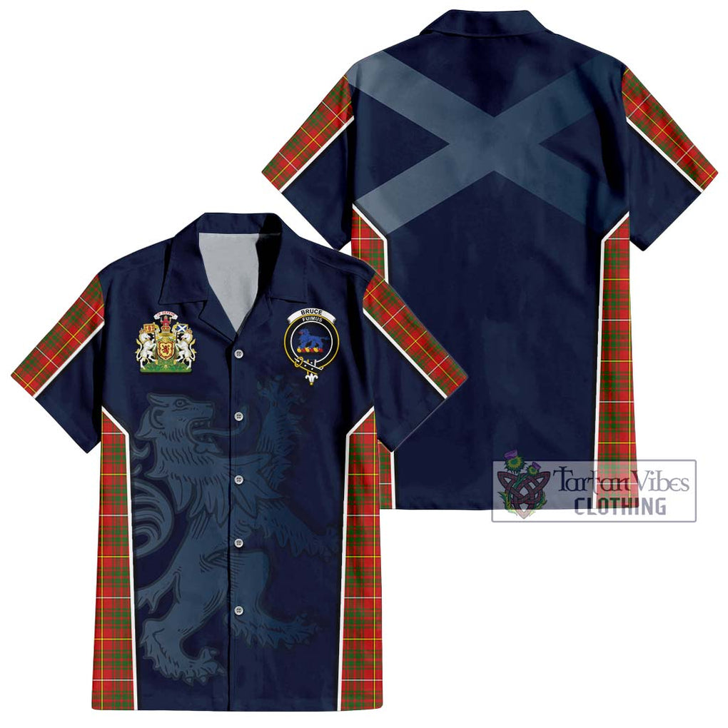 Bruce Modern Tartan Short Sleeve Button Shirt with Family Crest and Lion Rampant Vibes Sport Style Kid - Tartan Vibes Clothing