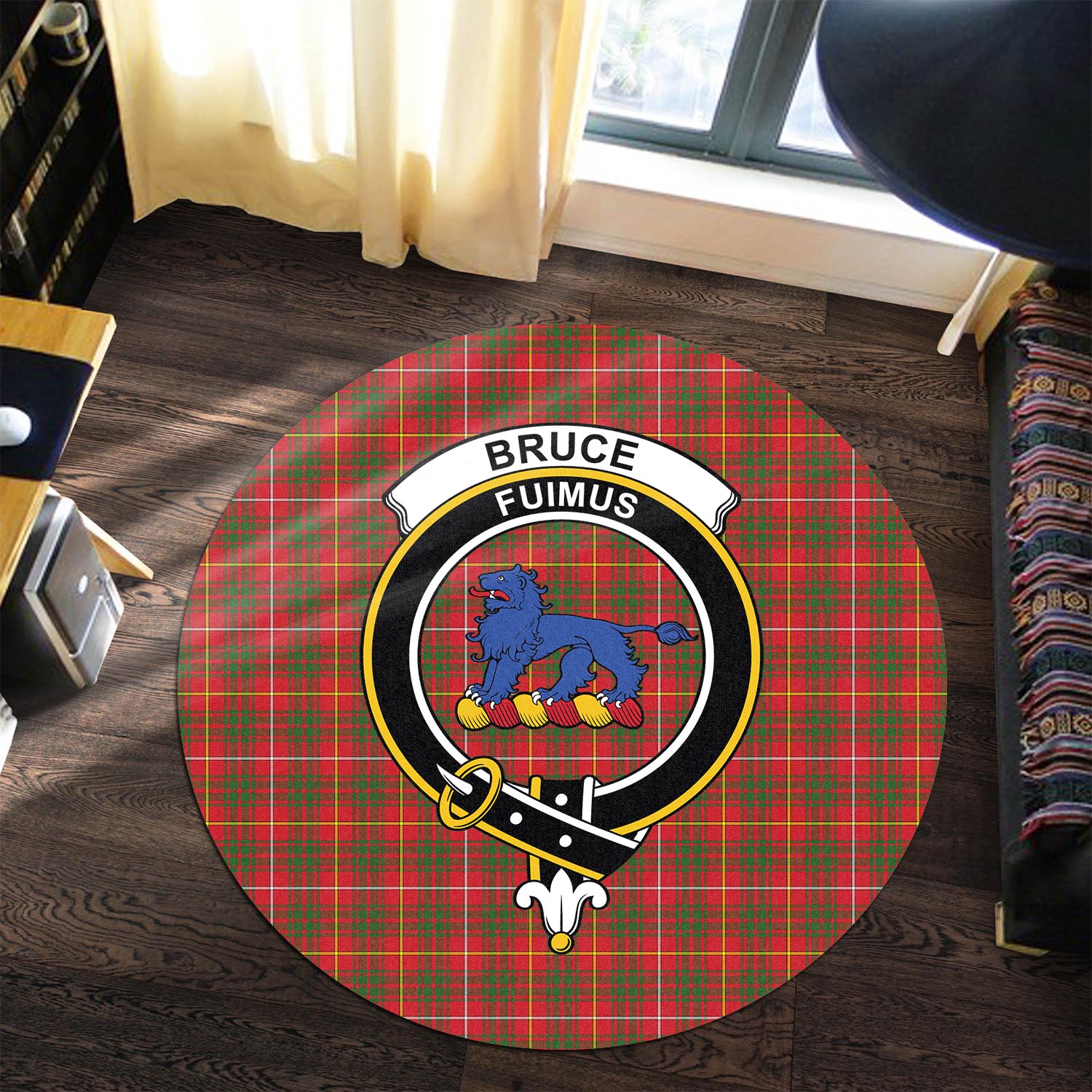 Bruce Modern Tartan Round Rug with Family Crest - Tartanvibesclothing