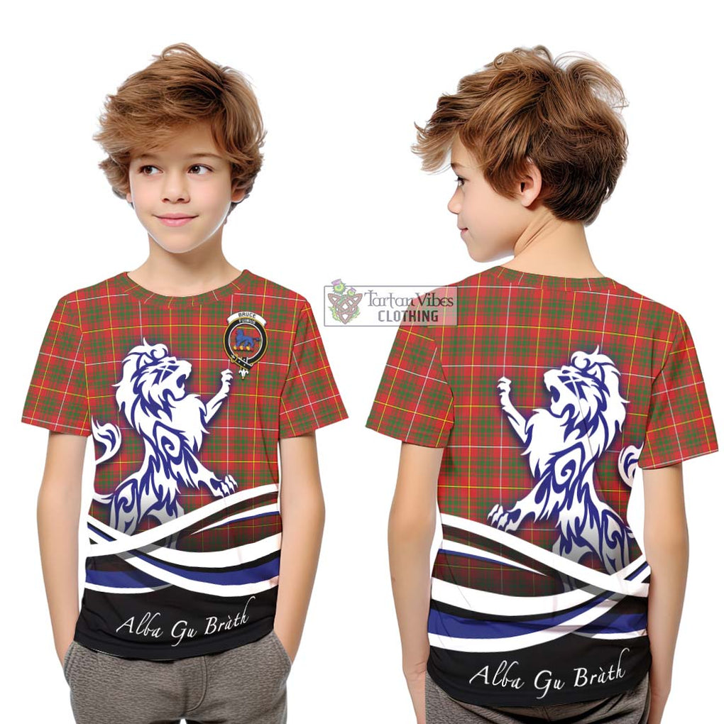 Bruce Modern Tartan Kid T-Shirt with Alba Gu Brath Regal Lion Emblem Youth XL Size14 - Tartanvibesclothing Shop