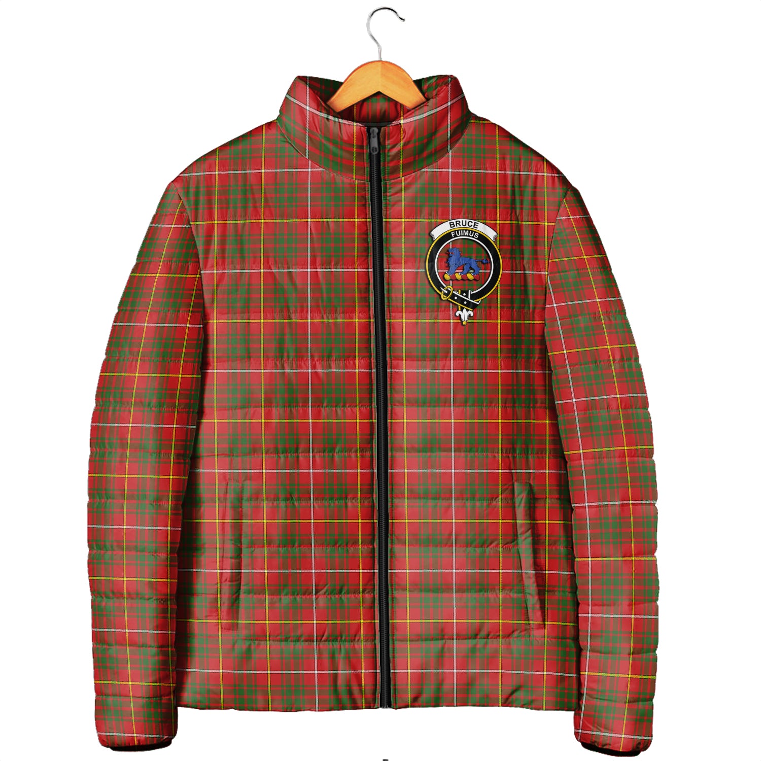 Bruce Modern Tartan Padded Jacket with Family Crest Men's Padded Jacket - Tartan Vibes Clothing