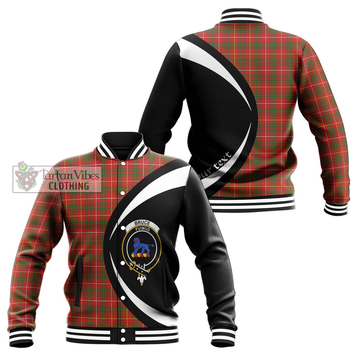 Bruce Modern Tartan Baseball Jacket with Family Crest Circle Style Unisex - Tartan Vibes Clothing