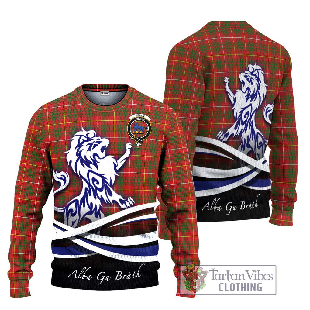 Bruce Modern Tartan Knitted Sweater with Alba Gu Brath Regal Lion Emblem Unisex - Tartanvibesclothing Shop