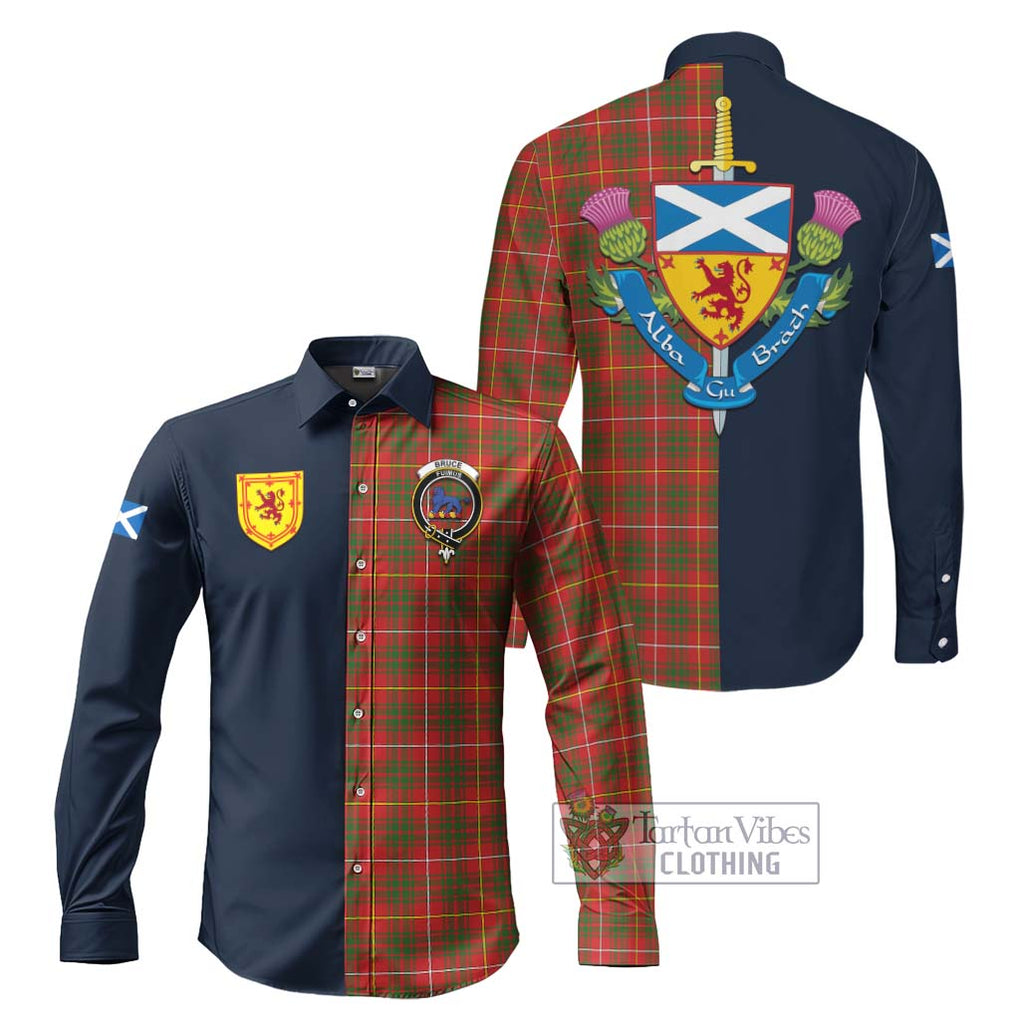 Tartan Vibes Clothing Bruce Modern Tartan Long Sleeve Button Shirt with Scottish Lion Royal Arm Half Style