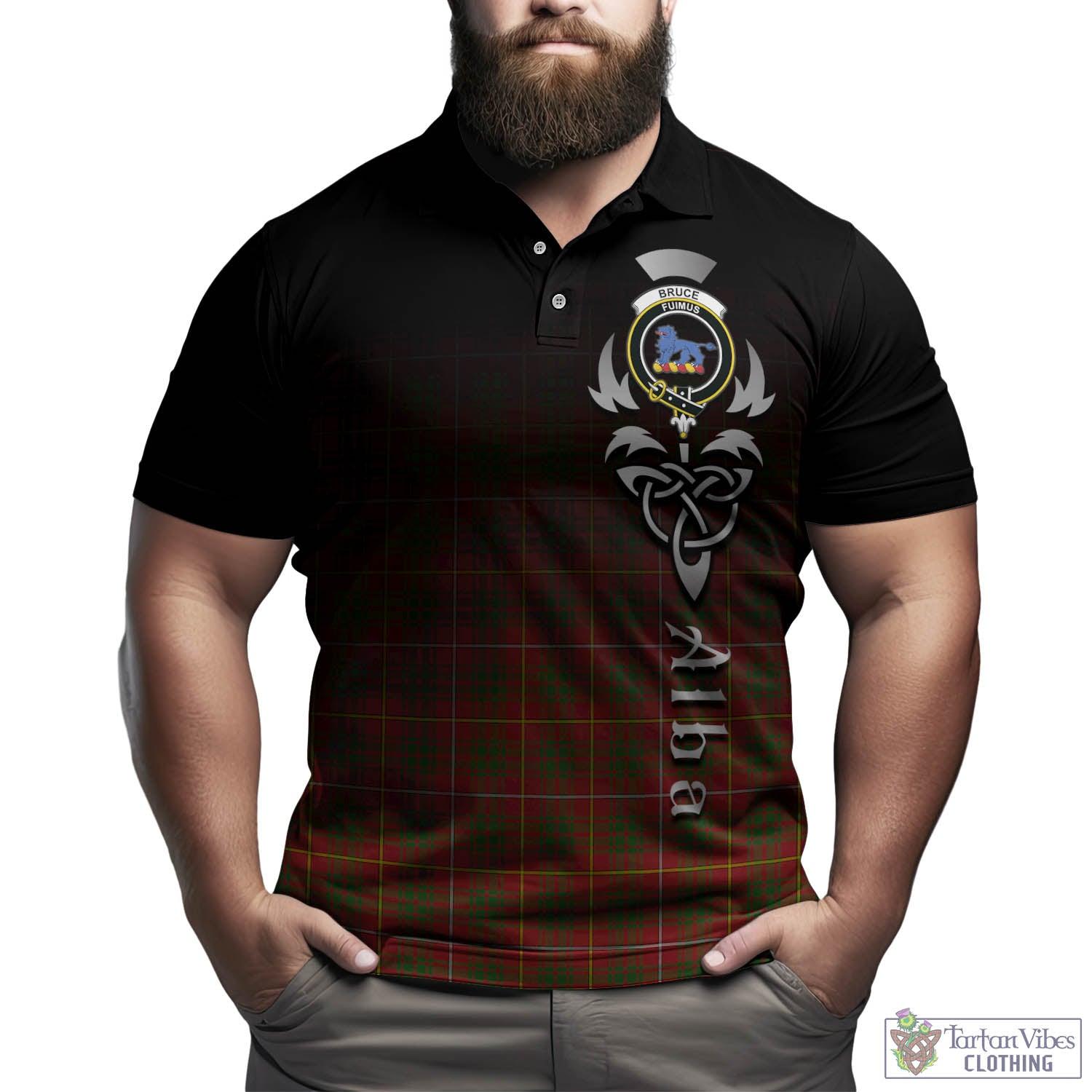 Tartan Vibes Clothing Bruce Modern Tartan Polo Shirt Featuring Alba Gu Brath Family Crest Celtic Inspired