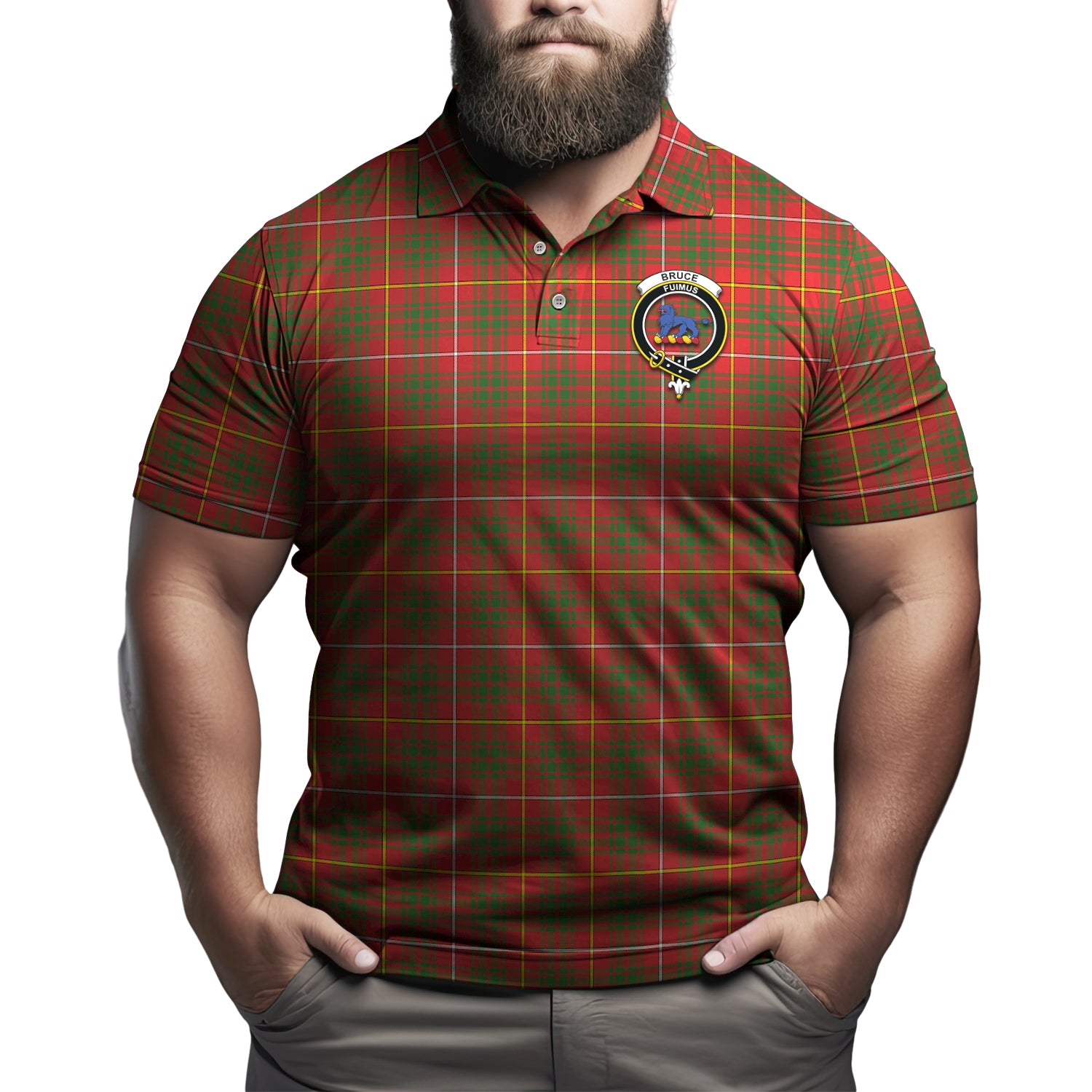 Bruce Modern Tartan Men's Polo Shirt with Family Crest - Tartanvibesclothing