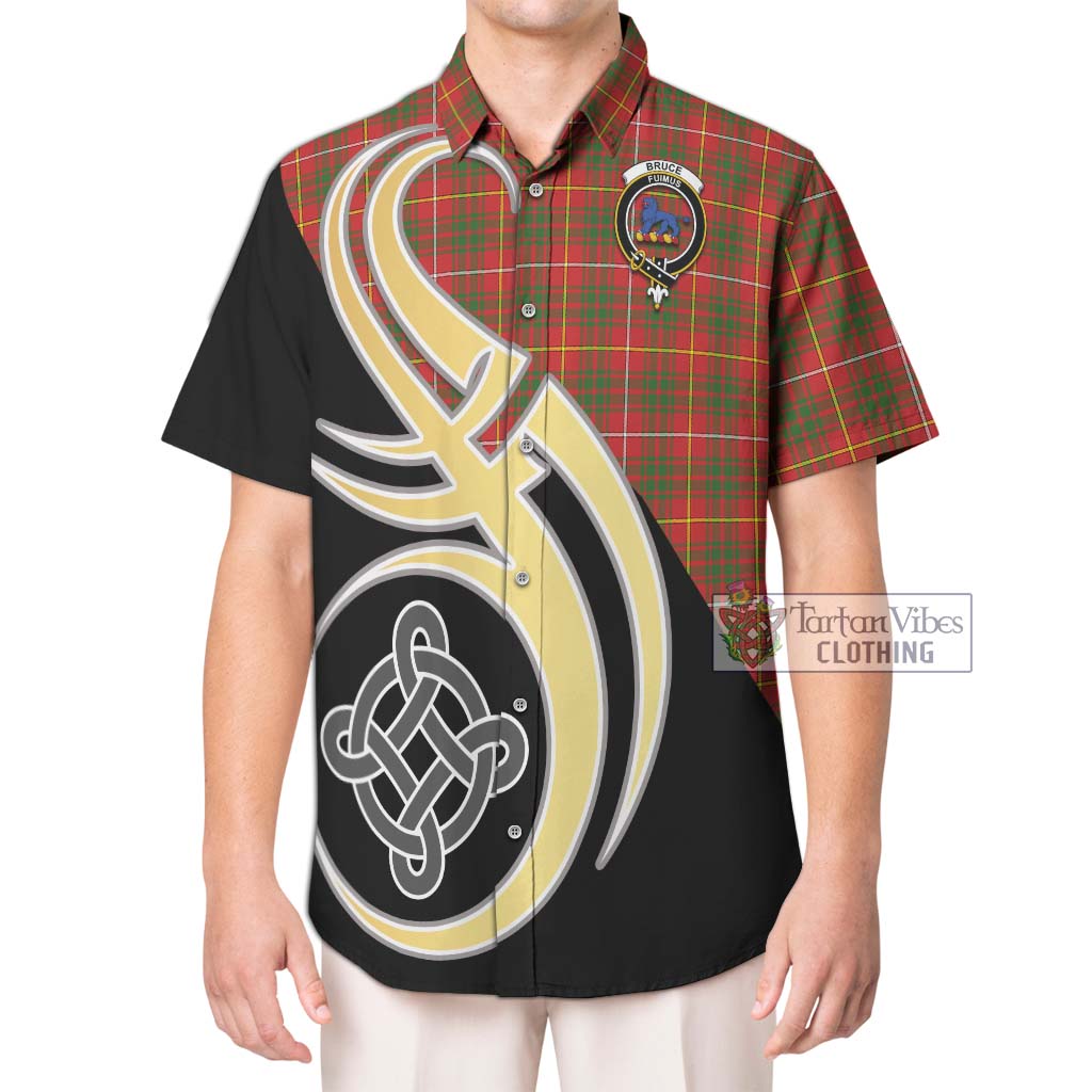 Bruce Modern Tartan Short Sleeve Button Shirt with Family Crest and Celtic Symbol Style Kid - Tartan Vibes Clothing