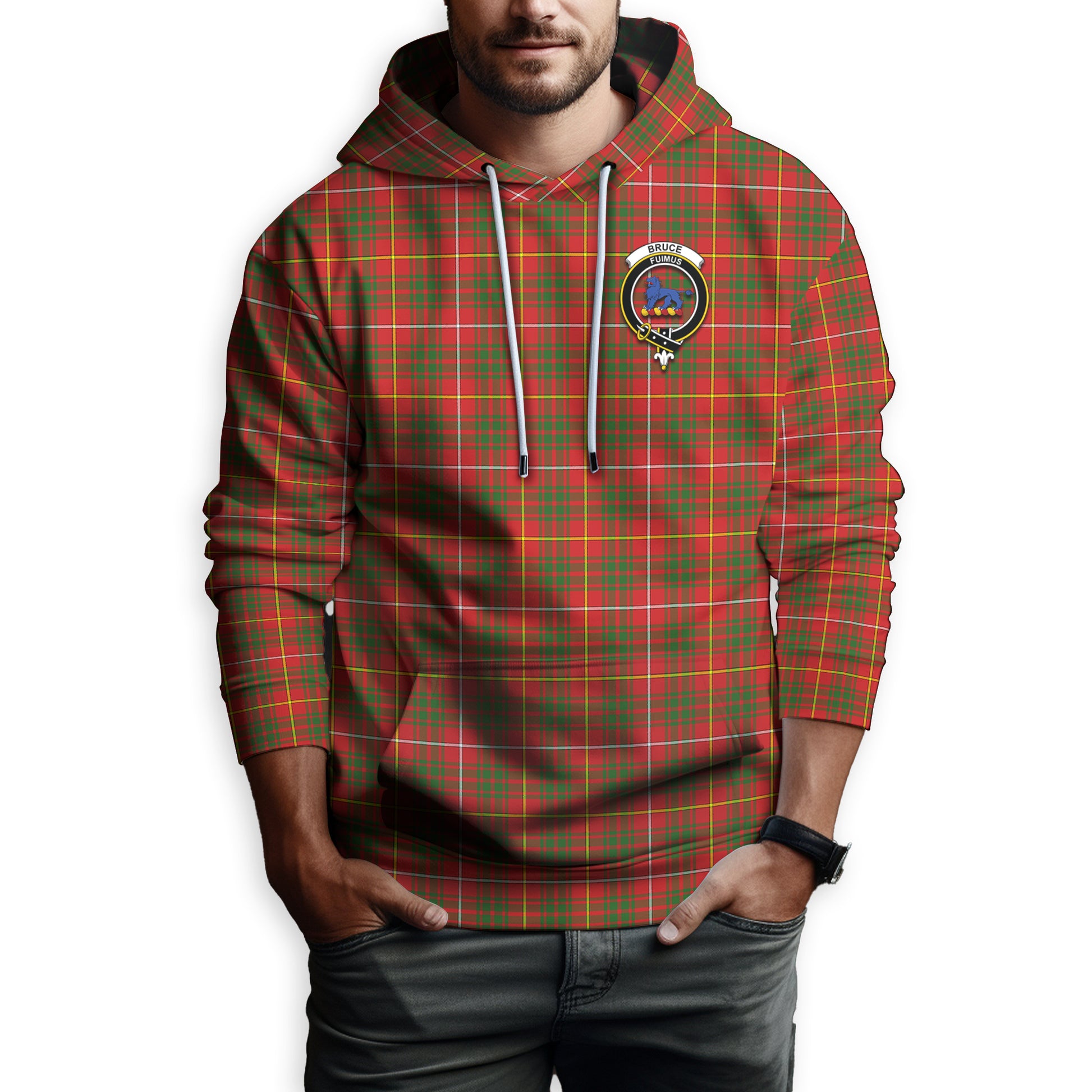 Bruce Modern Tartan Hoodie with Family Crest - Tartanvibesclothing