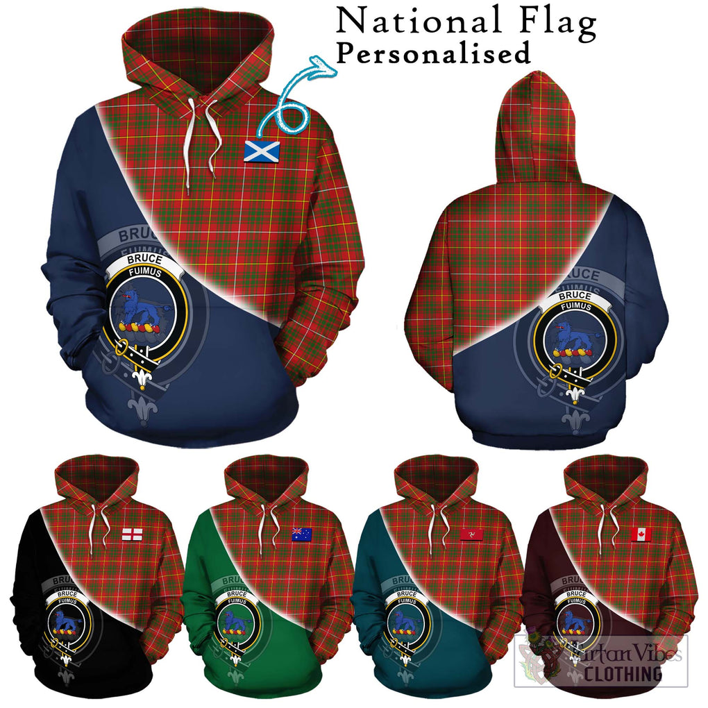 Bruce Modern Tartan Hoodie with Personalised National Flag and Family Crest Half Style Zip Hoodie - Tartanvibesclothing Shop