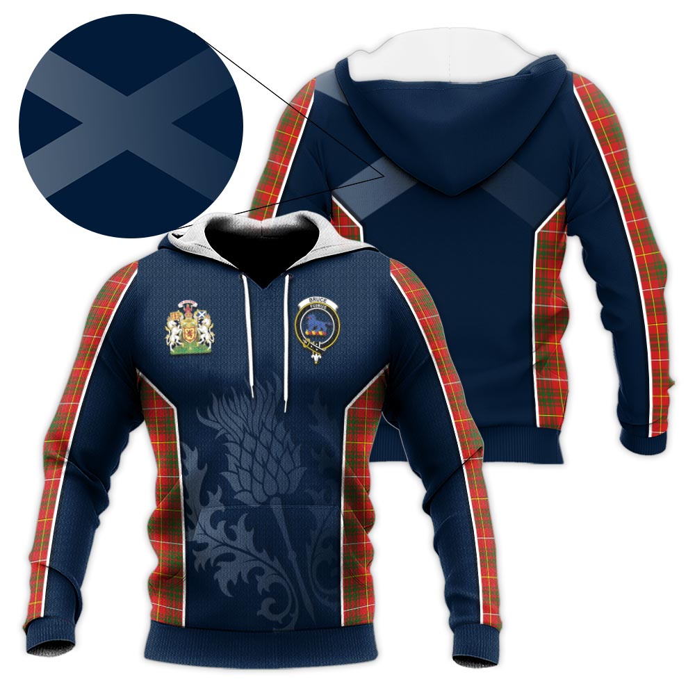 Tartan Vibes Clothing Bruce Modern Tartan Knitted Hoodie with Family Crest and Scottish Thistle Vibes Sport Style