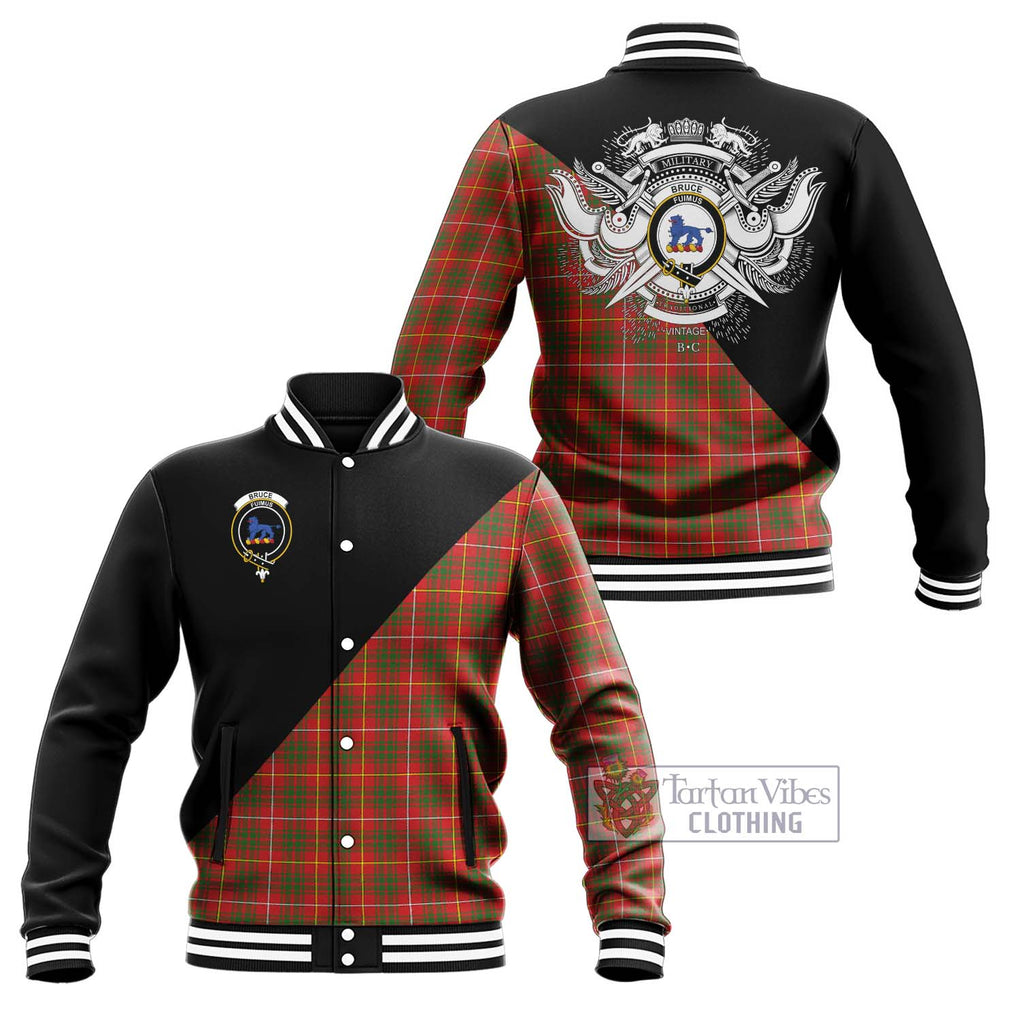 Bruce Modern Tartan Baseball Jacket with Family Crest and Military Logo Style Unisex - Tartanvibesclothing Shop