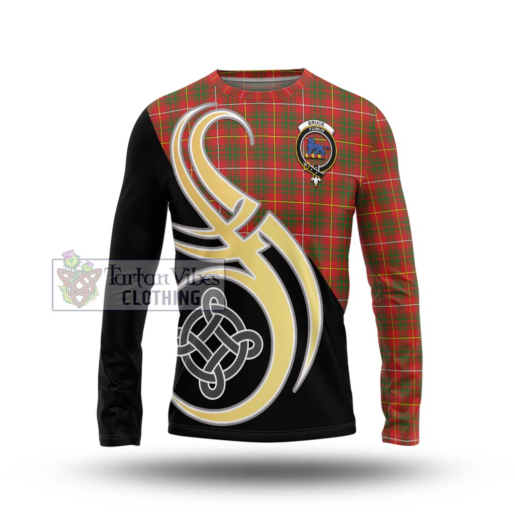 Bruce Modern Tartan Long Sleeve T-Shirt with Family Crest and Celtic Symbol Style Unisex - Tartan Vibes Clothing