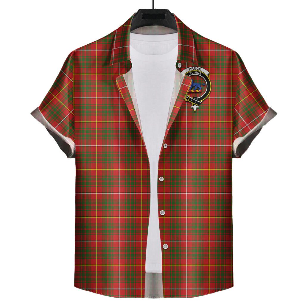 Bruce Modern Tartan Short Sleeve Button Down Shirt with Family Crest - Tartanvibesclothing