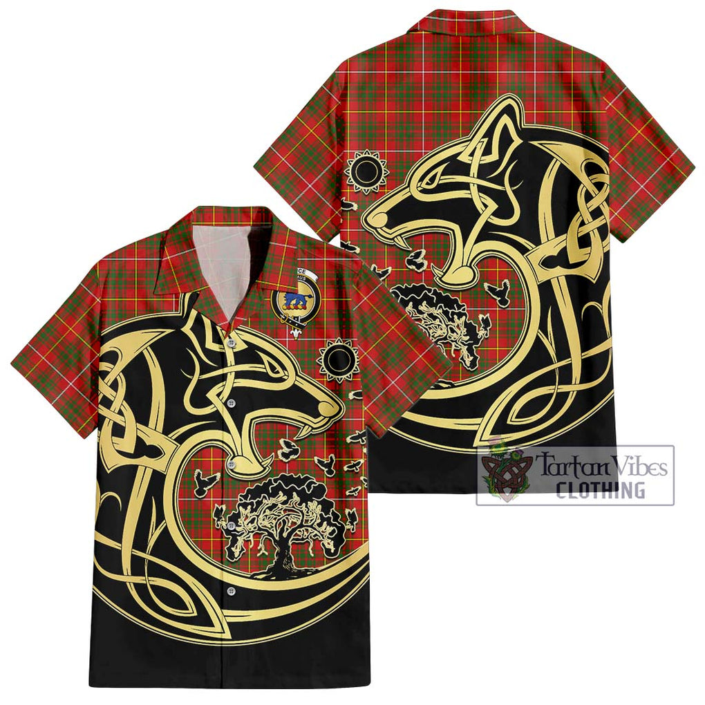 Bruce Modern Tartan Short Sleeve Button Shirt with Family Crest Celtic Wolf Style Kid - Tartan Vibes Clothing