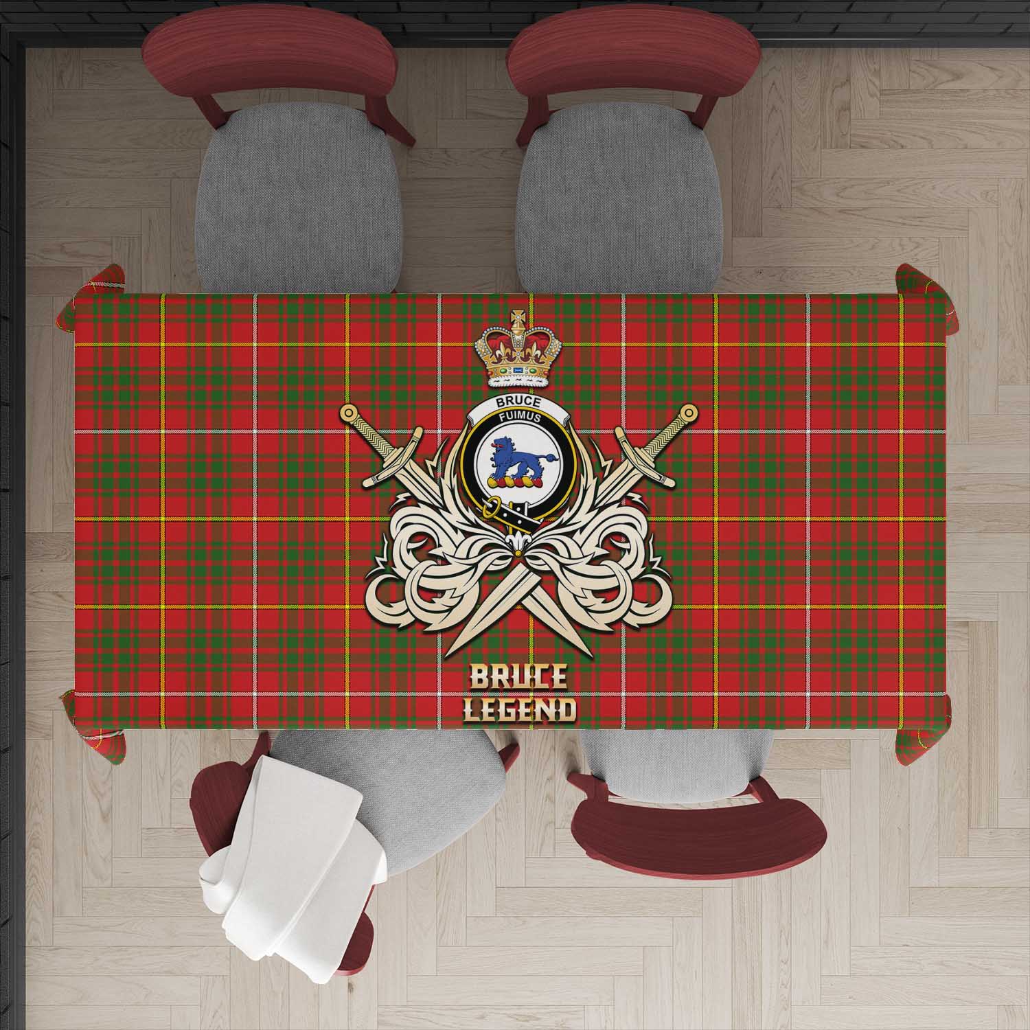 Tartan Vibes Clothing Bruce Modern Tartan Tablecloth with Clan Crest and the Golden Sword of Courageous Legacy