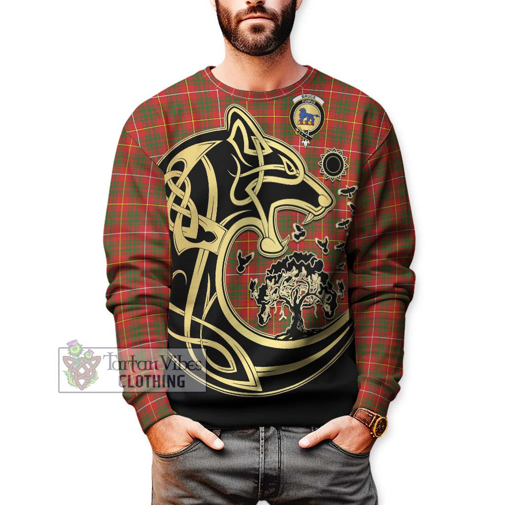 Bruce Modern Tartan Sweatshirt with Family Crest Celtic Wolf Style Unisex - Tartan Vibes Clothing