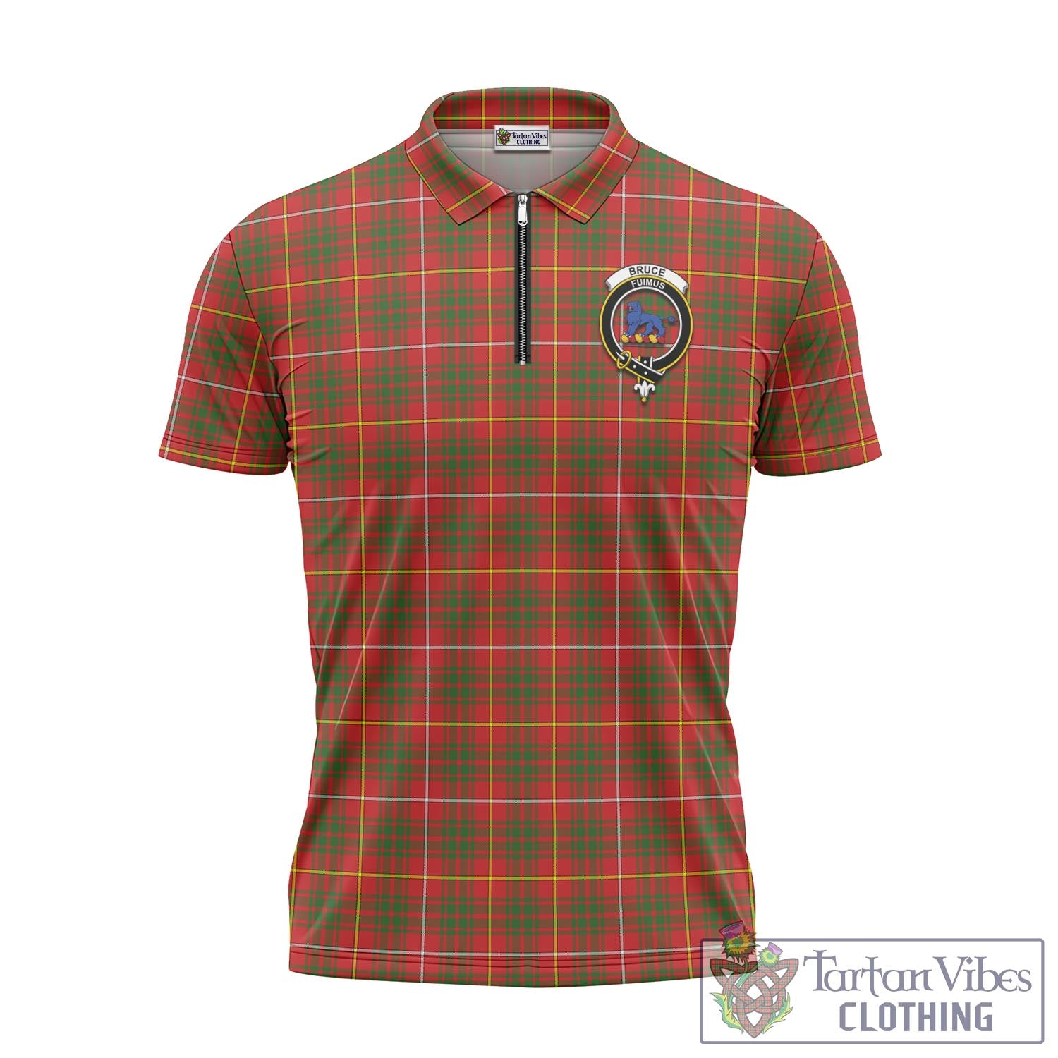 Tartan Vibes Clothing Bruce Modern Tartan Zipper Polo Shirt with Family Crest