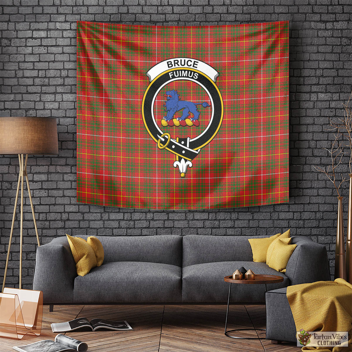 Tartan Vibes Clothing Bruce Modern Tartan Tapestry Wall Hanging and Home Decor for Room with Family Crest