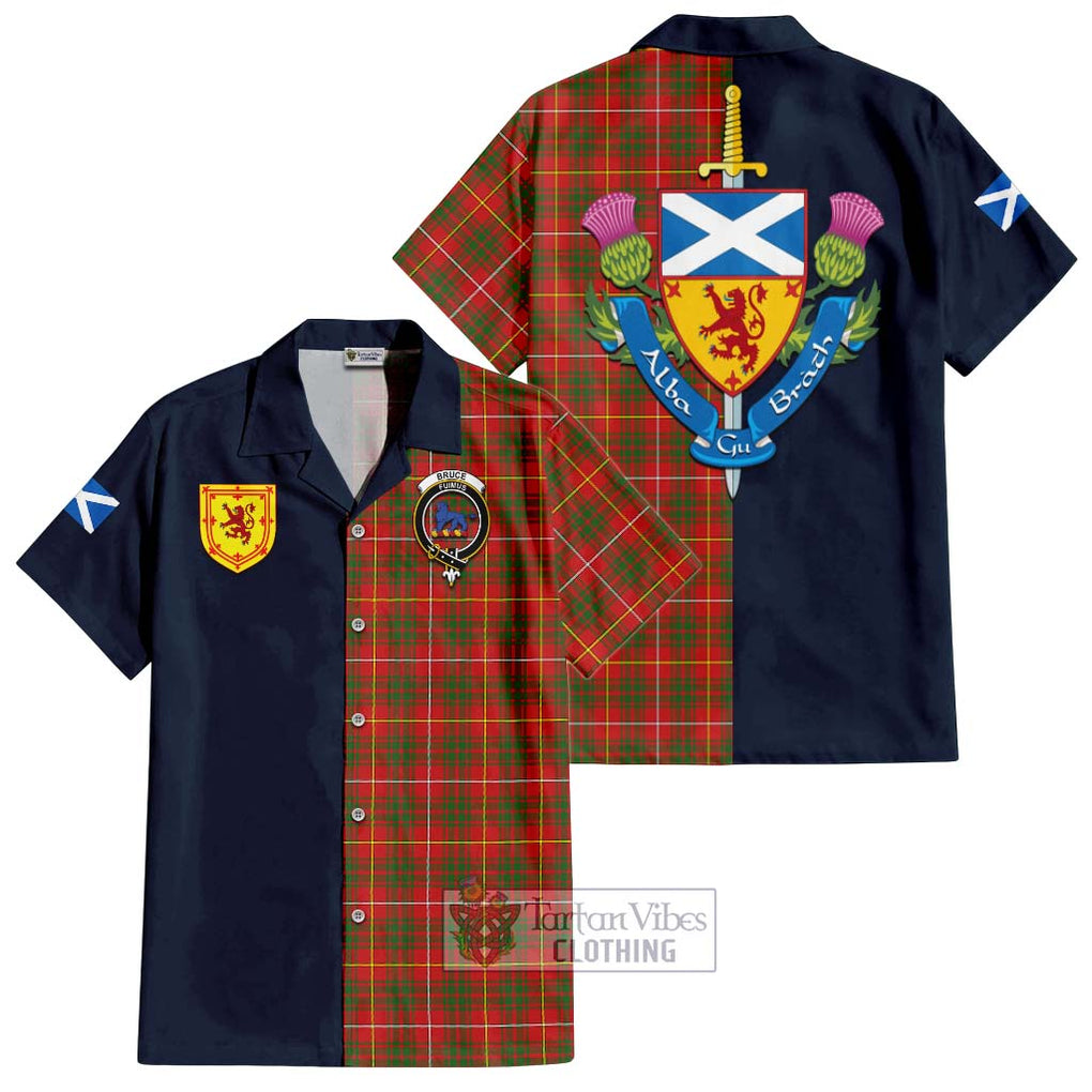 Tartan Vibes Clothing Bruce Modern Tartan Short Sleeve Button Shirt with Scottish Lion Royal Arm Half Style