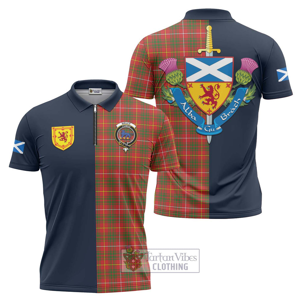 Tartan Vibes Clothing Bruce Modern Tartan Zipper Polo Shirt with Scottish Lion Royal Arm Half Style