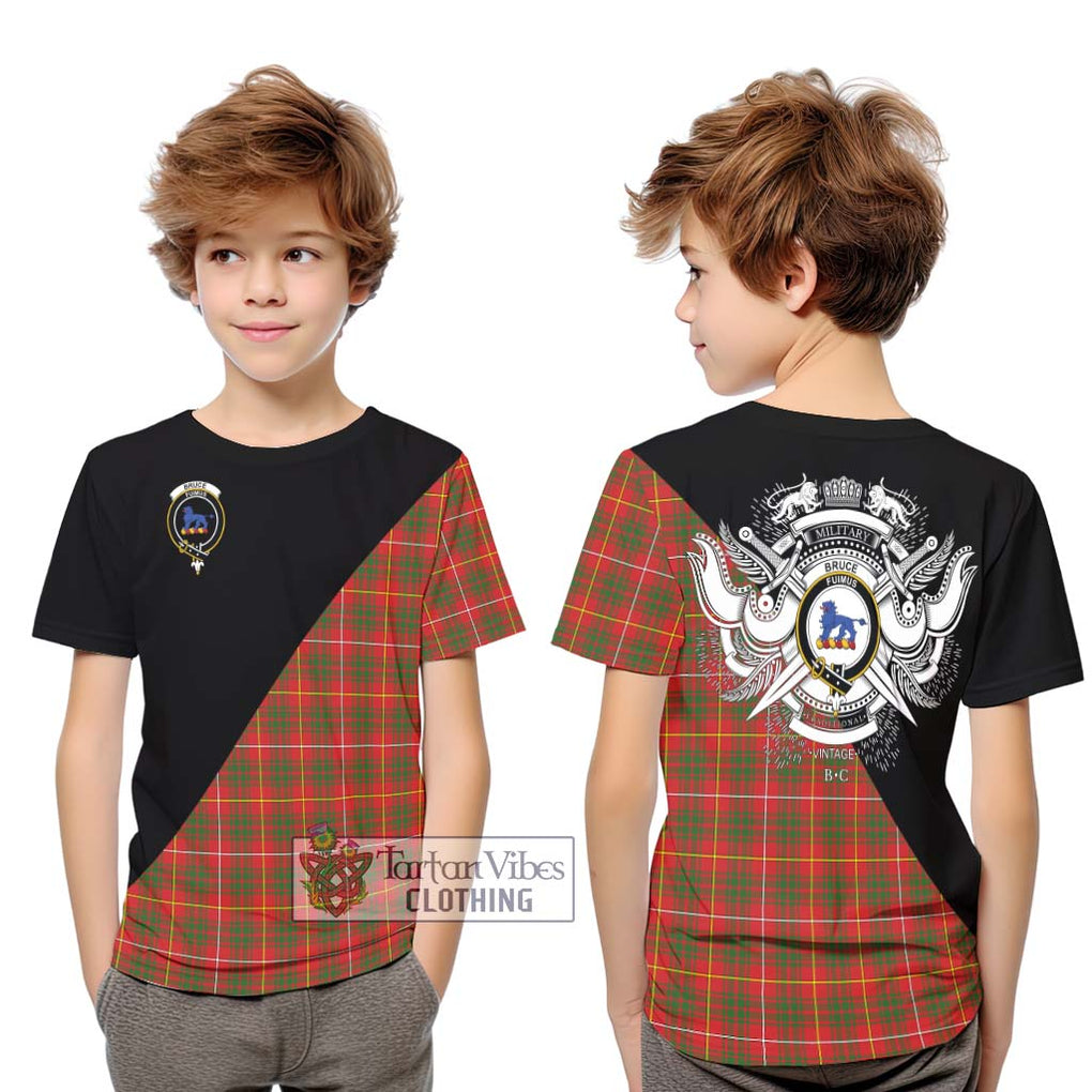 Bruce Modern Tartan Kid T-Shirt with Family Crest and Military Logo Style Youth XL Size14 - Tartanvibesclothing Shop