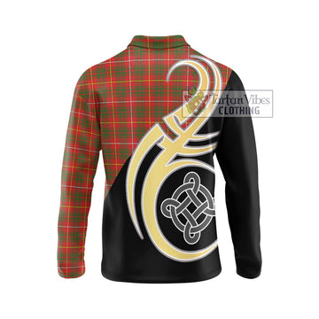 Bruce Modern Tartan Long Sleeve Polo Shirt with Family Crest and Celtic Symbol Style