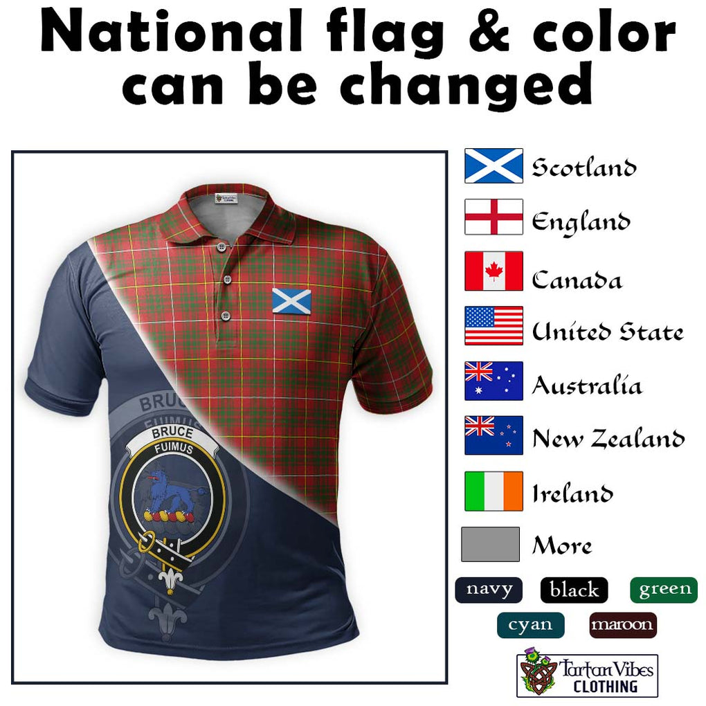 Bruce Modern Tartan Polo Shirt with Personalised National Flag and Family Crest Half Style - Tartanvibesclothing Shop