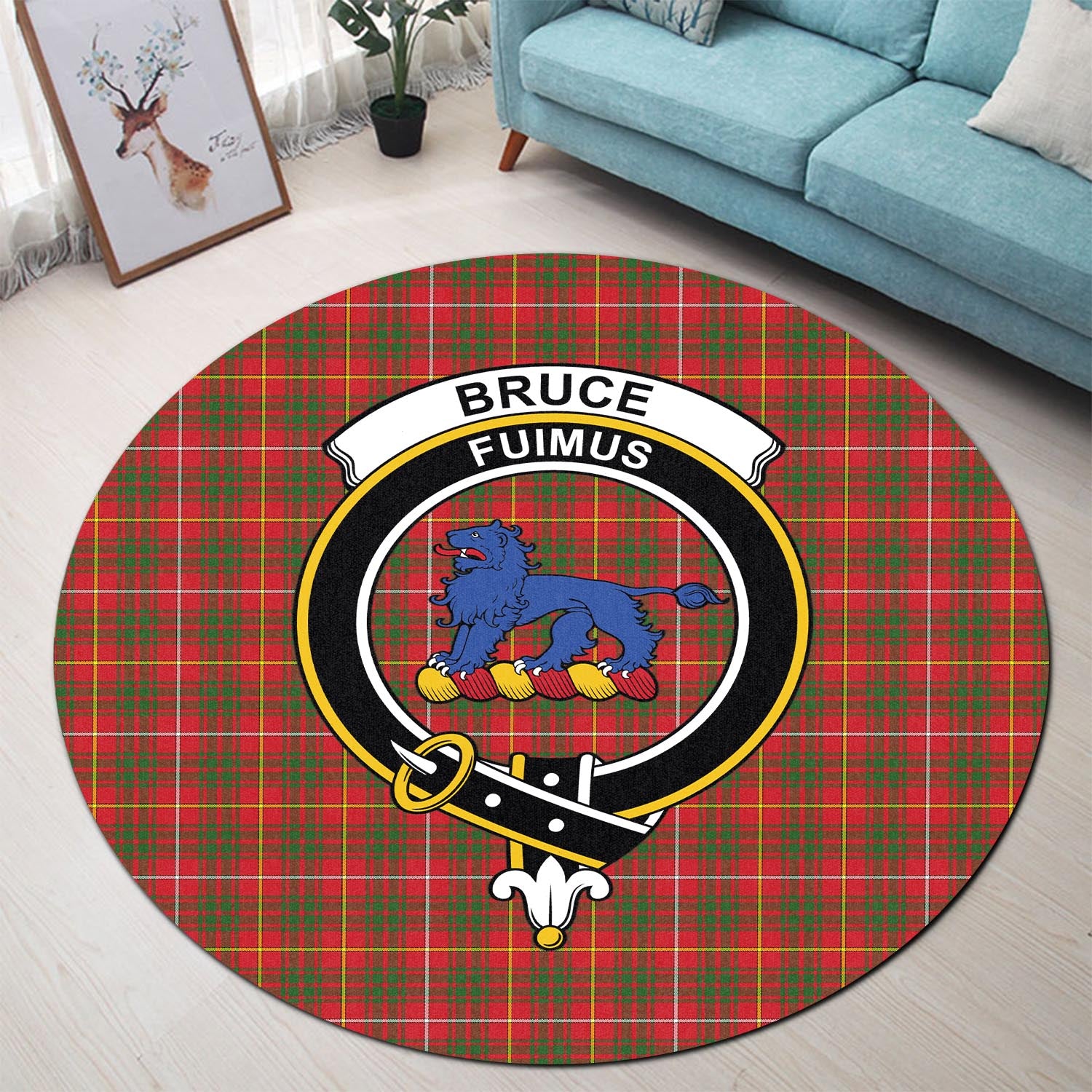 Bruce Modern Tartan Round Rug with Family Crest - Tartanvibesclothing