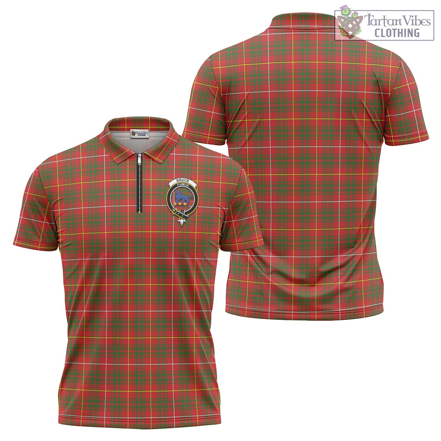 Tartan Vibes Clothing Bruce Modern Tartan Zipper Polo Shirt with Family Crest