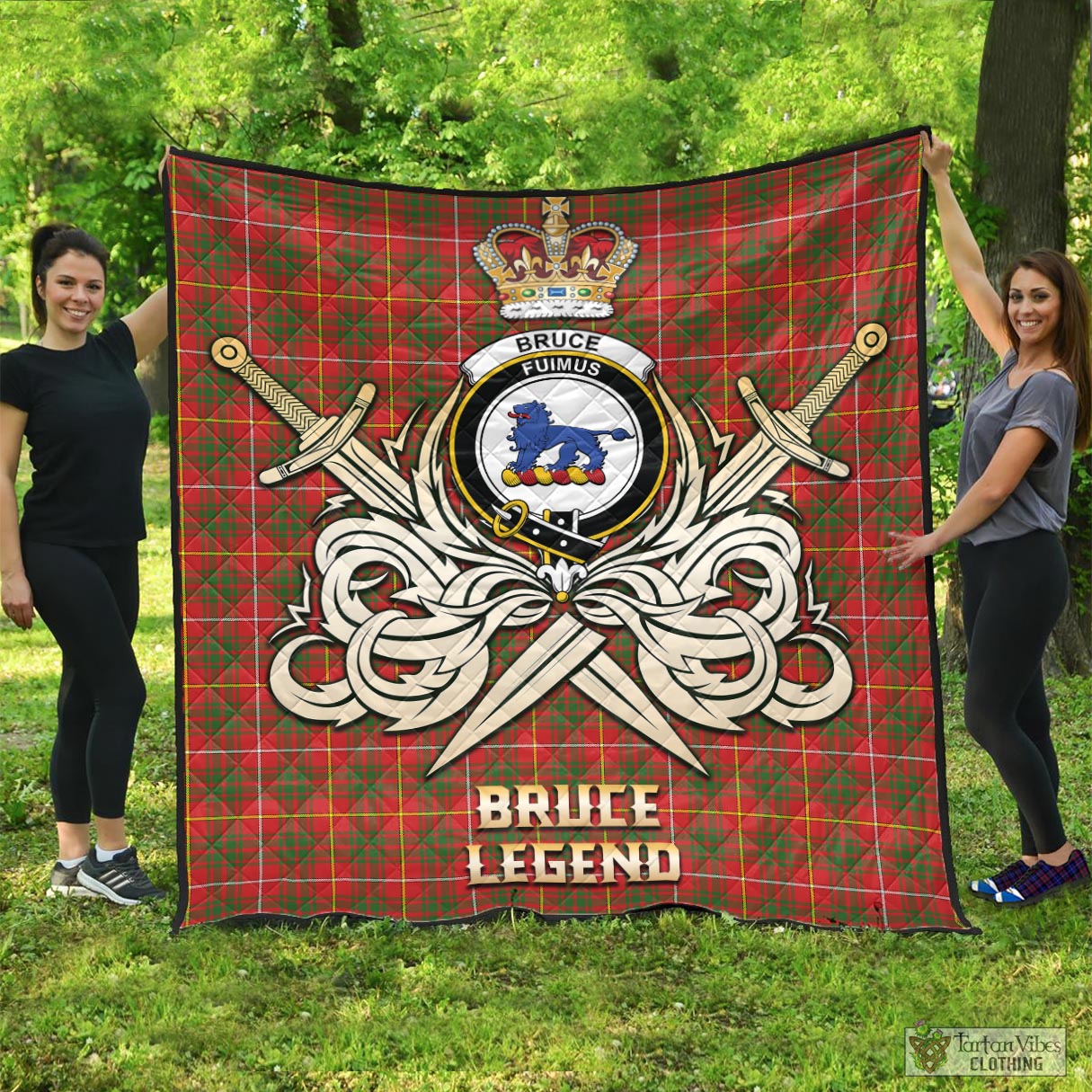 Tartan Vibes Clothing Bruce Modern Tartan Quilt with Clan Crest and the Golden Sword of Courageous Legacy