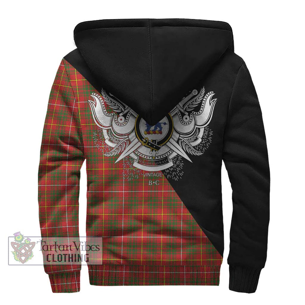 Bruce Modern Tartan Sherpa Hoodie with Family Crest and Military Logo Style - Tartanvibesclothing Shop