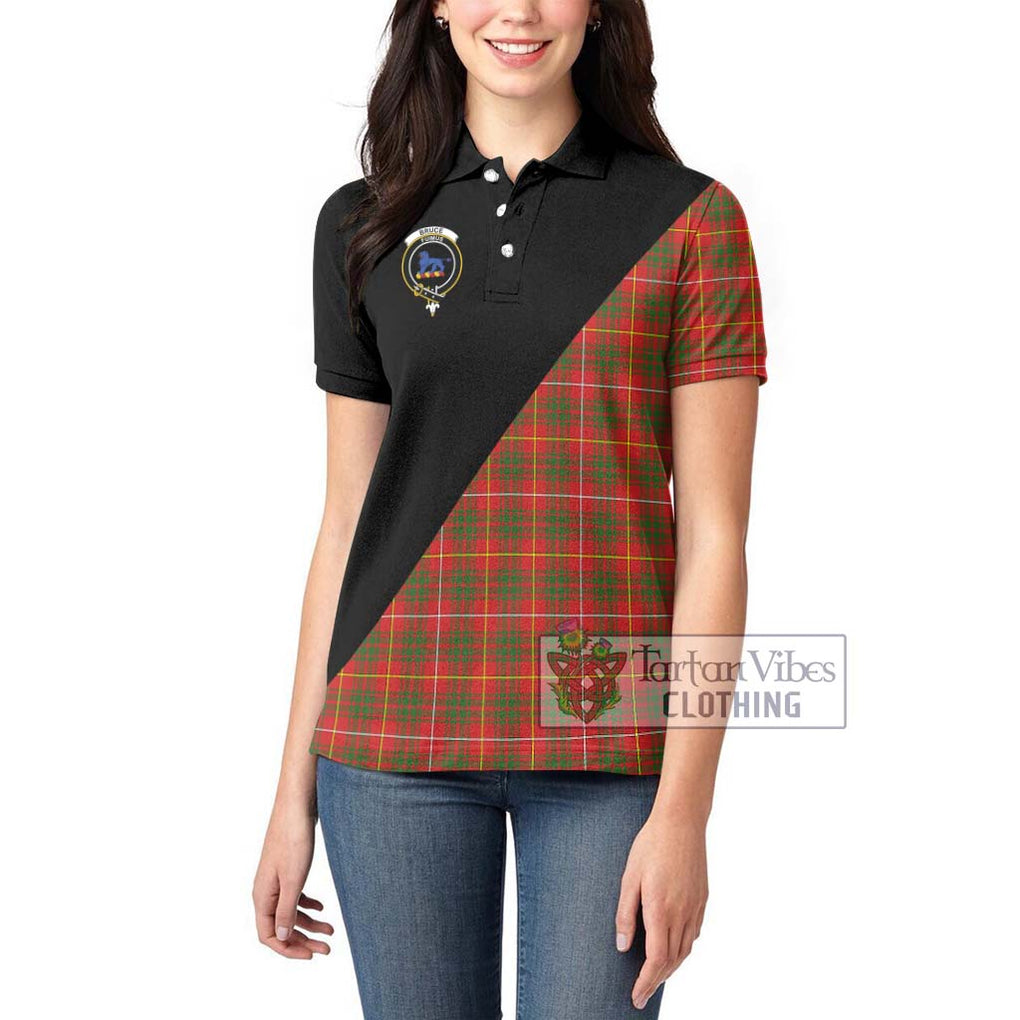 Bruce Modern Tartan Women's Polo Shirt with Family Crest and Military Logo Style - Tartanvibesclothing Shop