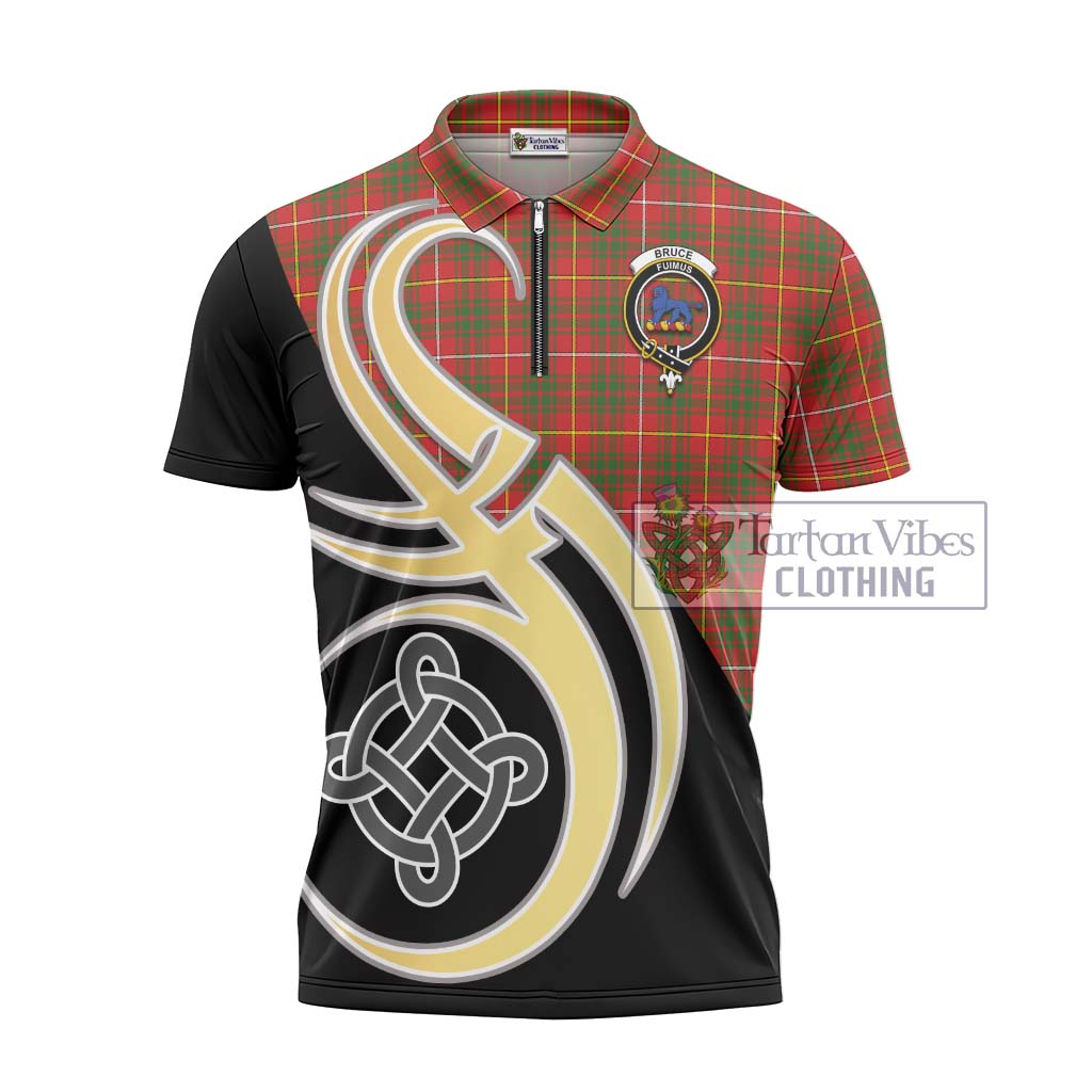 Tartan Vibes Clothing Bruce Modern Tartan Zipper Polo Shirt with Family Crest and Celtic Symbol Style