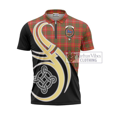 Bruce Modern Tartan Zipper Polo Shirt with Family Crest and Celtic Symbol Style