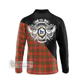 Bruce Modern Tartan Long Sleeve Polo Shirt with Family Crest and Military Logo Style