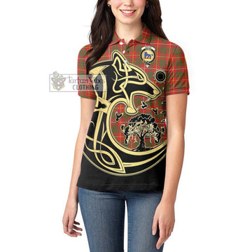 Bruce Modern Tartan Women's Polo Shirt with Family Crest Celtic Wolf Style