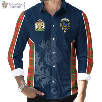 Bruce Modern Tartan Long Sleeve Button Up Shirt with Family Crest and Scottish Thistle Vibes Sport Style