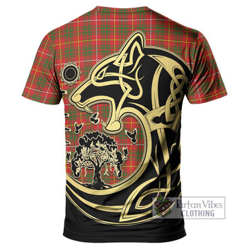 Bruce Modern Tartan T-Shirt with Family Crest Celtic Wolf Style