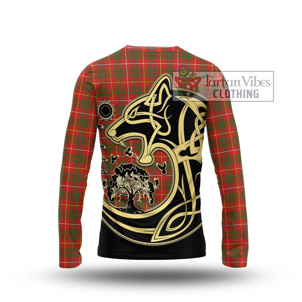 Bruce Modern Tartan Long Sleeve T-Shirt with Family Crest Celtic Wolf Style - Tartan Vibes Clothing