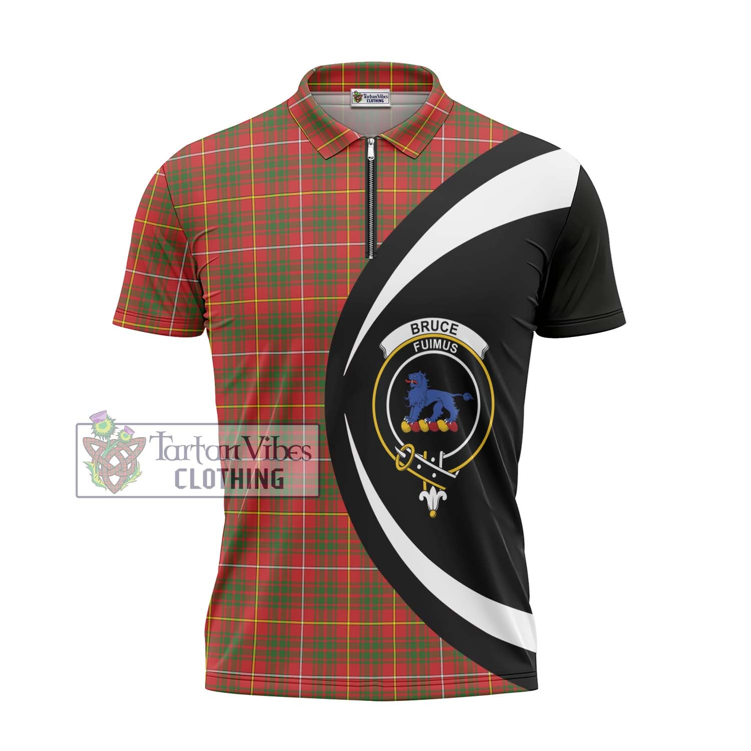 Tartan Vibes Clothing Bruce Modern Tartan Zipper Polo Shirt with Family Crest Circle Style