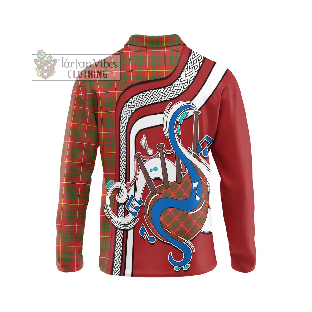 Tartan Vibes Clothing Bruce Modern Tartan Long Sleeve Polo Shirt with Epic Bagpipe Style