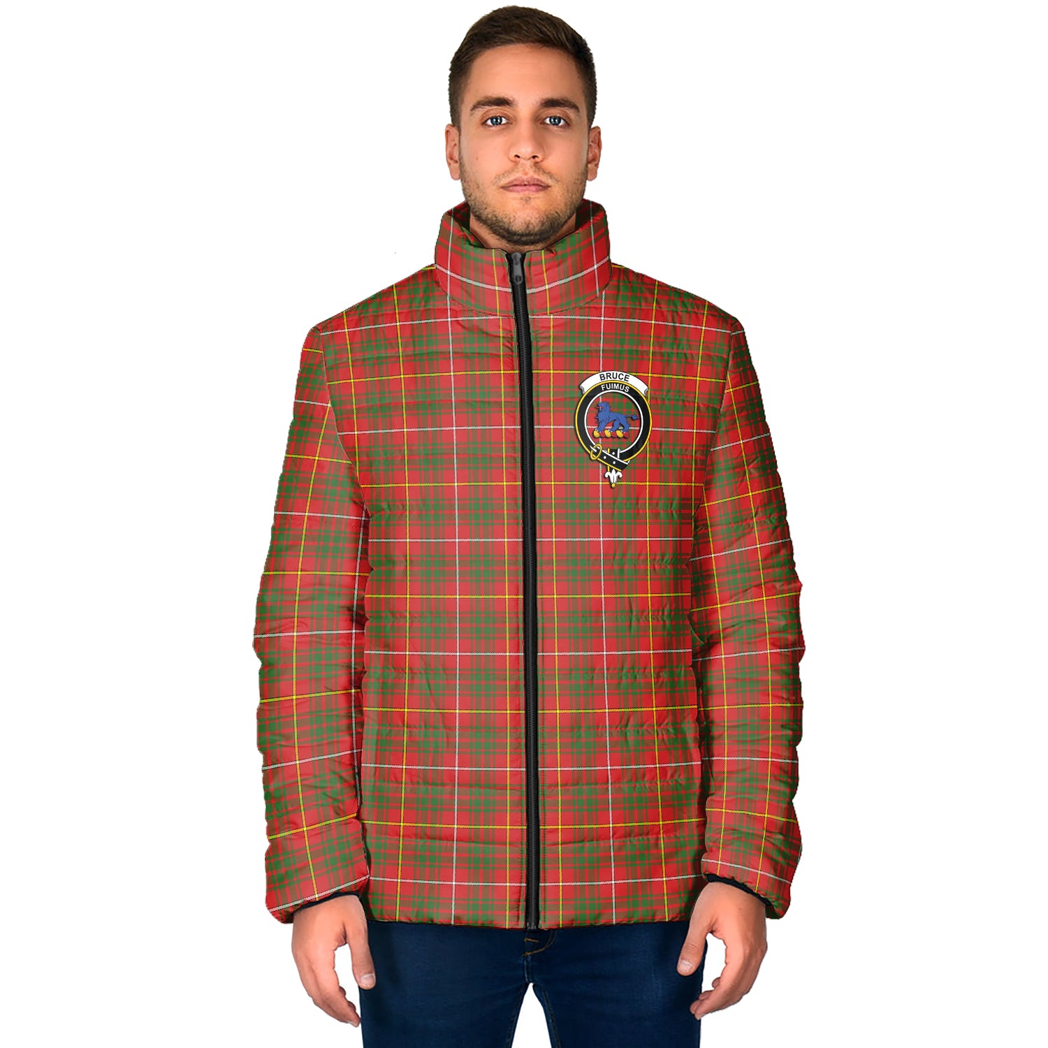 Bruce Modern Tartan Padded Jacket with Family Crest - Tartan Vibes Clothing