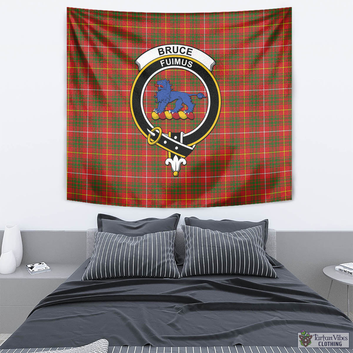 Tartan Vibes Clothing Bruce Modern Tartan Tapestry Wall Hanging and Home Decor for Room with Family Crest